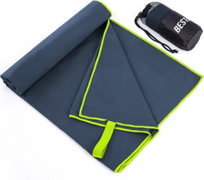 Zdjęcie produktu dla Ręcznik sportowy BESTIF z mikrofibry | Szybkoschnący, kompaktowy, ultralekki | Ręcznik podróżny z mikrofibry na plażę, siłownię (90 x 180 cm, granatowo-limonkowy)