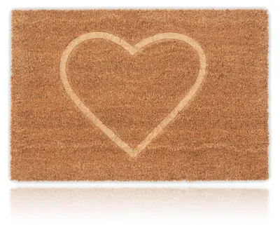 Productafbeelding van Relaxdays deurmat van kokosvezel, hartvormig, 60 x 40 cm, antislip, weerbestendig, binnen- en buiten gebruik, natuurlijke uitstraling, AI-gegenereerde afbeelding