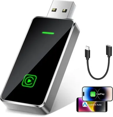 Image de Adaptateur CarPlay sans fil, 2-en-1 pour Android Auto, USB/USB-C, fonctionnement stable,vocale