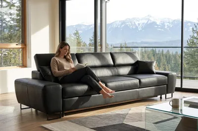 Produktbild von Schlafsofa SAVIO 3 Boston – verstellbare Kopfstützen, Kunstleder in Schwarz, Family Meble, KI-generiertes Bild