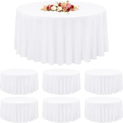 Produktbild von 6er Packung Weiße Runde Tischdecken aus Polyester 305cm - Hochwertige, Flecken- und knitterfreie Tischdecken für Hochzeiten und Partys
