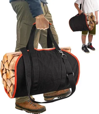 Immagine prodotto di Borsa per il trasporto della legna da ardere per interni ed esterni - Borsa per il trasporto della legna da ardere - Borsa in tela per il trasporto della legna da ardere per caminetti, campeggio, falò - Viaggi
