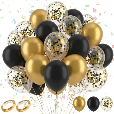 60 Schwarz-Gold Heliumballons, Happy Birthday Deko