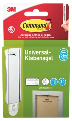 Produktbild von Command™ Universal-Klebenagel, 1 Haken + 2 Strips, Selbstklebend ohne Bohren