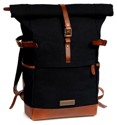 Produktbild von Rolltop-Rucksack 'Wyatt' Herren, Damen, wasserabweisendes Canvas mit Leder, 16" Laptopfach, 20-30L - Schwarz, DR00186