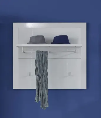 Immagine prodotto di Pannello appendiabiti moderno con ripiano e ganci, color bianco