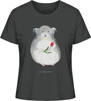 Produktbild von Mr. & Mrs. Panda Damen T-Shirt Chinchilla Blume Größe XL - Anthrazit - Geschenk, Lustige Sprüche, Glücklichsein, Chinchillas, Chaos, Kurzarmshirt, Basic Shirt, Oberteil