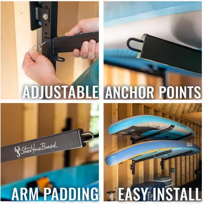 Produktbild von Wandhalterung für Stand-Up-Paddleboards und Surfboards, 2 verstellbare Wandmontagesysteme für SUPs, robust und belastbar bis zu 200 lbs
