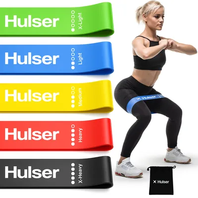 Produktbild von Hulser Mini Fitnessbänder Set – 5-teilig – 2 bis 18 kg – 30 cm – Fitnessband für Pull-Ups – Booty Bands – Stretchband – Widerstandsband