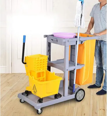 Reinigungswagen mit 3 Ablagen, 100 kg, grau, 102x118x48 cm