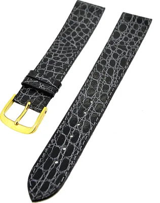 Produktbild von Uhrenarmband Lederband Schwarz Grau Ton in Ton 18mm Dornschließe Gold