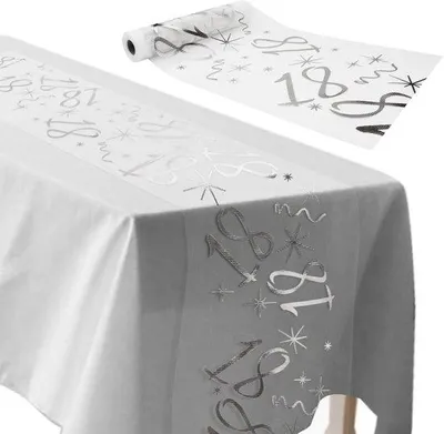 Image de Décoration de table argentée 28 cm x 10 m, découpe possible, décoration d'anniversaire