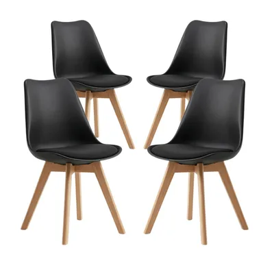 Produktbild von BEALIFE 4er Set Esszimmerstühle mit Holzbeinen | Ergonomisch, Sitzhöhe 45 cm, pflegeleicht (PP) | Für Zuhause, Büro & Restaurant | Schwarz/Weiß/Grau
