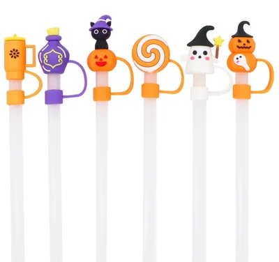Obrázek produktu pro 6 Halloweenových víček na brčka, opakovaně použitelné víčka s motivem dýní a duchů, kompatibilní s hrnky Stanley Cup o objemu 30 a 40 uncí.