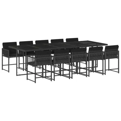 Produktbild von 11-tlg. Garten-Essgruppe mit Kissen Schwarz Poly Rattan