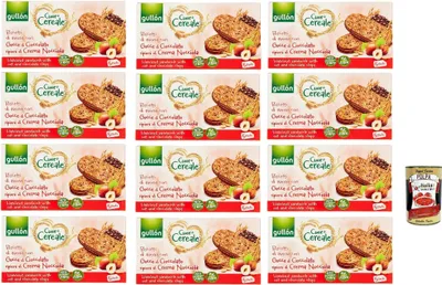Produktbild von Gullón Cuor Di Cereali Con Crema Alla Nocciola,, Kekse mit Hafer- und mit Haselnusscremefüllung, 12x 220g + Italian Gourmet polpa 400g
