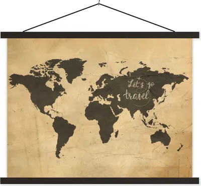 Produktbild von MuchoWow® Textilposter Weltkarte - Reisen - Vintage 60x45 cm mit schwarzem Rahmen - Poster Schlafzimmer