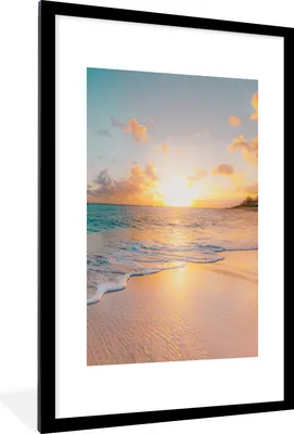 Produktbild von MuchoWow® Gerahmtes Poster Sonnenuntergang - Strand - Meer - Sommer - Blau 60x90 cm - Poster mit Schwarzem Bilderrahmen Wandposter Rahmen Foto Bilder - Dekoration - Wandposter Wohnzimmer - Hochwertig