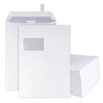 Image de 100 pièces Enveloppes - Enveloppe d'expédition C4 avec fenêtre - 229x324 mm - Enveloppes - blanc - fermeture autocollante Haftfix - Enveloppes - Papier