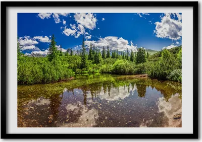 Produktbild von Bild - Bilder - Bilderrahmen - 70 cm x 50 cm - MDF-Rahmen, Wandkunst See im Wald