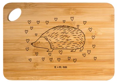 Produktbild von Mr. & Mrs. Panda Holzbrett Igel Herzen - Transparent - Geschenk, Frühstücksbrettchen, Vertrauen, Liebe, Lustige Sprüche, Frühstücksbrett, Leben, Herz, vesperbrettchen