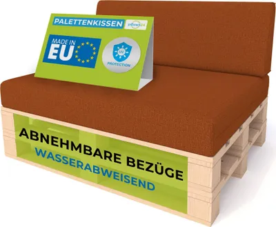 Produktbild von Pillows24 - Palettenkissen mit abnehmbarem Bezug - 2ER SET | Polster für Europaletten 120x80 Sofa - Wasserfest - Outdoor/Indoor | Orange