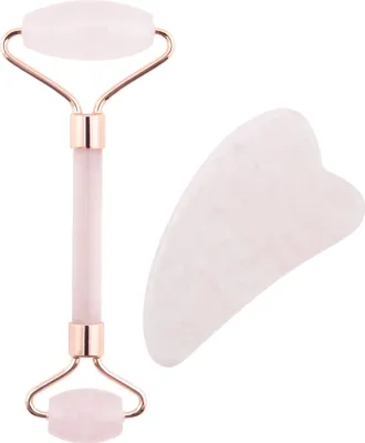Image de PALSAR7 Rouleau et plaque de massage Guasha - quartz rose