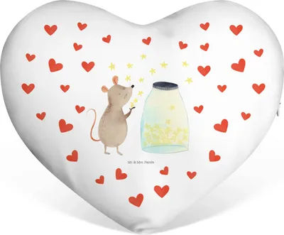 Produktbild von Mr. & Mrs. Panda Sofakissen Maus Sterne - Weiß - Geschenk, Dekokissen, Herz Kuschelkissen, Schwangerschaft, Geburt, Geburtstag, Herzchen Kissen, Lustige Sprüche