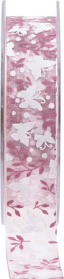 Produktbild von Organzaband Geschenkband Rosa 25mm 20m Schmetterling Dekoband Frühling