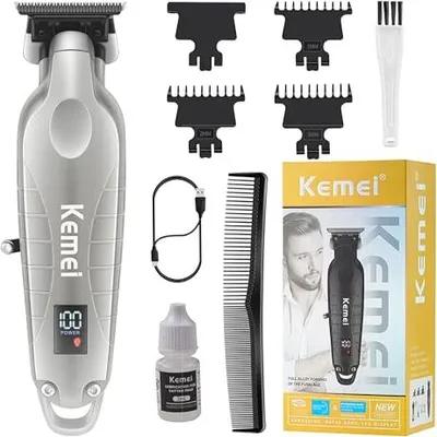 Produktbild von Kemei 2293 professionelles Haar / Bart Trimmer Männer Zero Gaped Tlade Kabelless wiederaufladbar Silber