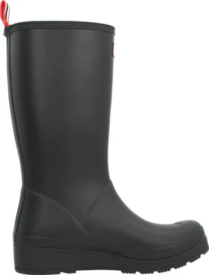 A black Hunter Play Tall boot for women, shown from the side against a white background.