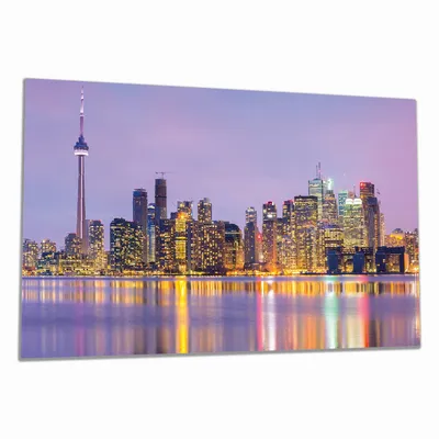 Produktbild von Wallario Herdabdeckplatte aus Glas, Größe 90 x 52 cm 1-teilig, Motiv Toronto Skyline - Kanada am Abend