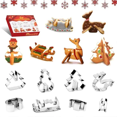 Image de 8 pièces, set d'emporte-pièces en acier inoxydable pour Noël, idéal pour les biscuits et le fondant