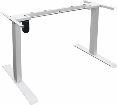 A white electric height-adjustable desk frame on a white background.