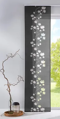 Produktbild von Modernes Panelgardine, Schiebegardine, Modell "Leaf", aus hochwertigem, hitzebeständigem Stoff mit Klettverschluss - 245x60 (HxB) - Schwarz