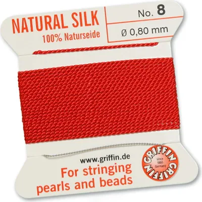 Produktbild von Perlseide Natur rot Nr-8-0,80mm - 2m / 1 Nadel