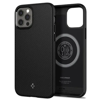 Produktbild von Spigen Armor Magnetic Ring TPU mit Air Cushion Hülle Kompatibel mit iPhone 12 und iPhone 12 Pro - Schwarz