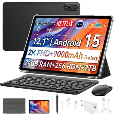 Obrázek produktu pro Blackview Mega2, 12 Zoll, 2K Display, FHD Tablet, 2025, 24(8+16) GB+256GB 2TB Erweiterbar, Dual 4G, 5GWiFi, 9000mAh, 2025 Android 15, Widevine L1