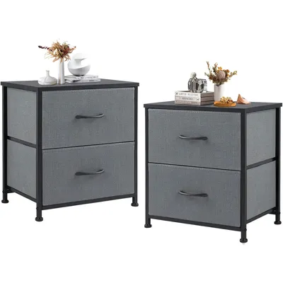 Produktbild von Nachttisch 2er Nightstand Kommode Beistelltisch mit 2 Schublade 2-stufiger (für Schlafzimmer, für Schlafzimmer und Wohnzimmer), Bed Side Table Bedroom