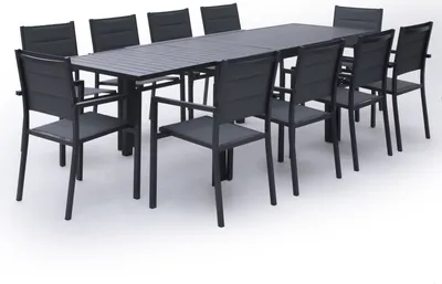 Image de Salon de jardin VENEZIA extensible en textilène gris 10 places - aluminium anthracite