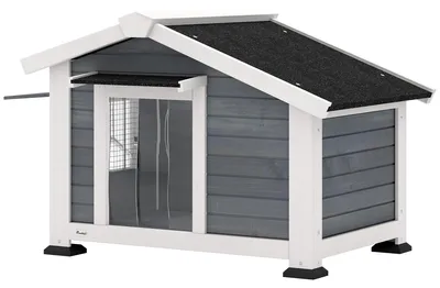 Image de Cabanon pour chien en bois de pin, avec sol amovible, résistant aux intempéries, toit en bitume, ventilation, couleur grise. | 18,5 kg | 98x76x69,5 cm