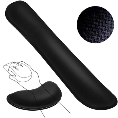 Obrázek produktu pro Podložka pod zápěstí pro myš a klávesnici, vyrobená z paměťové pěny, ergonomická, zmírňuje bolesti kloubů, protiskluzová, černá, 46 cm