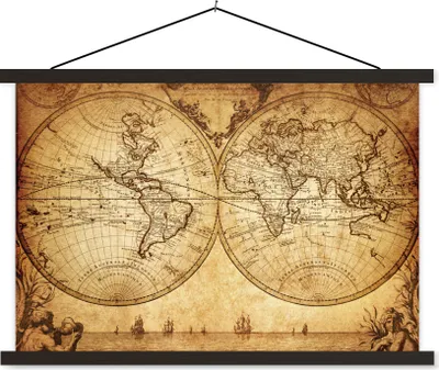Produktbild von MuchoWow® Textilposter Weltkarte - Antik - Vintage - Kind - Junge - Mädchen 120x80 cm mit schwarzem Rahmen - Wanddeko
