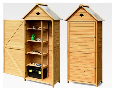 Produktbild von Gartenhaus aus Holz, 80 x 35 x 176 cm Geräteschuppen mit Satteldach, Ablagen und Schloss, wetterfestes Gerätehaus für Terrasse und Balkon