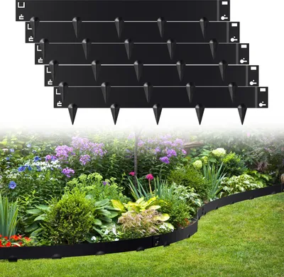 Produktbild von Hengda Rasenkante Schnecken Abwehr Verzinkt Blumenzaun Trennrand Gartenumrandung Stahl 100x15cm 90m Schwarz