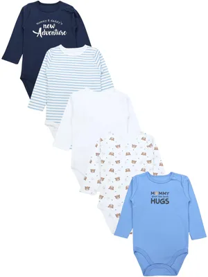 Produktbild von TupTam Langarmbody Baby Body 5er Set – Body Baby aus 100% Baumwolle, , Farbe: Bären_New Adventure_Hugs_Streifen, Größe: 56