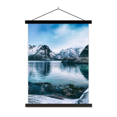 Produktbild von MuchoWow® Textilposter Wasser - Berge - Natur 120x160 cm mit schwarzem Rahmen - Magnetischer