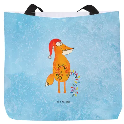 Produktbild von Mr. & Mrs. Panda Einkaufstasche Fuchs Weihnachten - Eisblau - Geschenk, Tote Bag, Winter, Laptoptasche, Wintermotiv, Nikolaus, Weihnachtsmann, Füchse, Heiligabend, Tasche