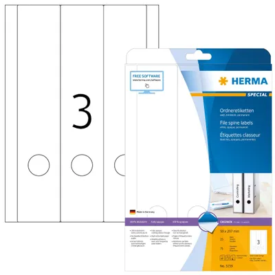 Produktbild von Ordneretiketten A4 weiß 59x297 mm Papier matt blickdicht 75 St.