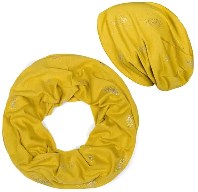 Produktbild von styleBREAKER Damen Loop Schal und Beanie Mütze Set mit Glitzer und Pailletten Punkte, 2-Teilig 01018220